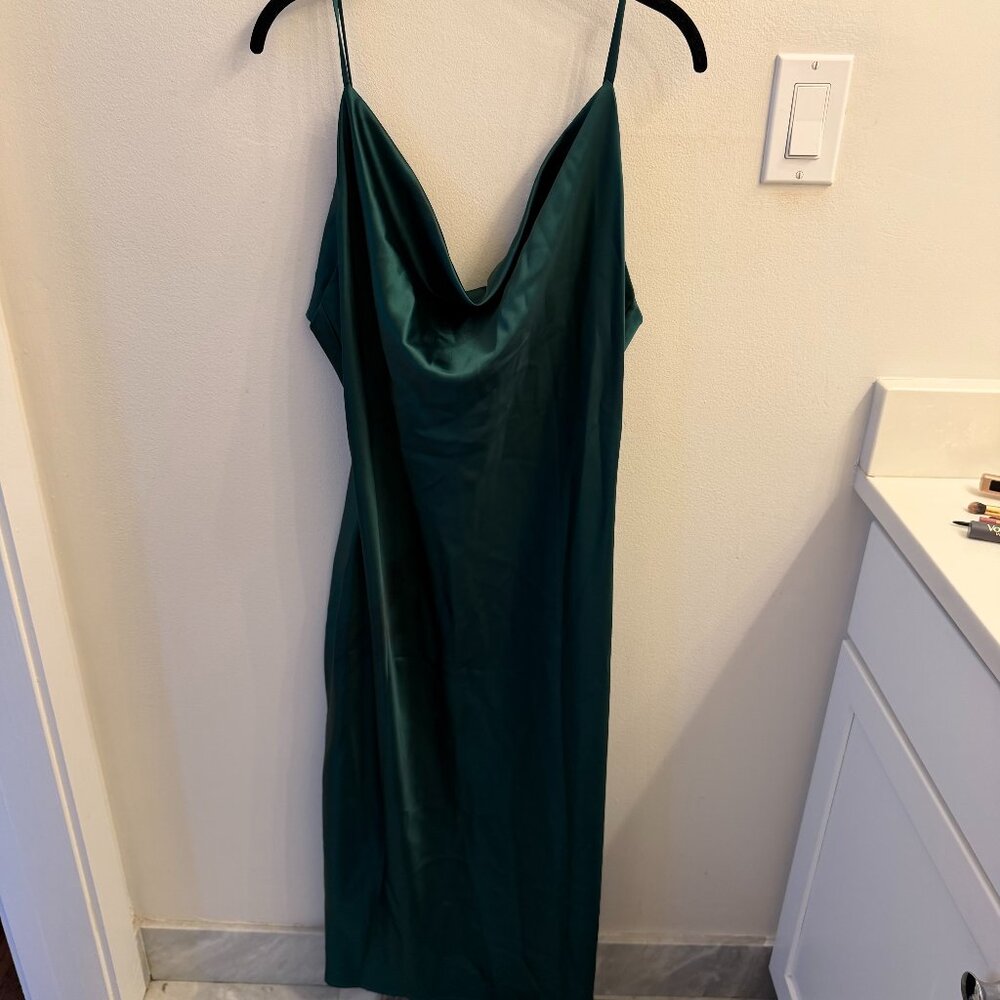 Emerald Green Satin Cowl Neck Slip Dress | Adjustable Straps | Size US 14